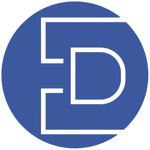 A blue circle with the letter d in it.
