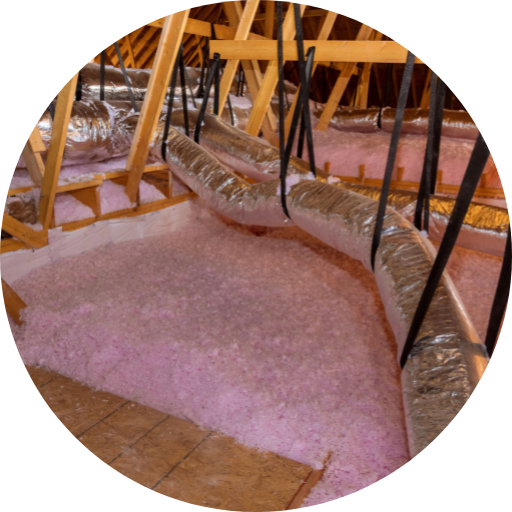 A room with pink insulation in it